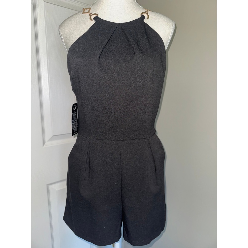 AX Paris Halter Chain Necklace Romper Women US 8 Black NWT Pockets Cocktail Chic